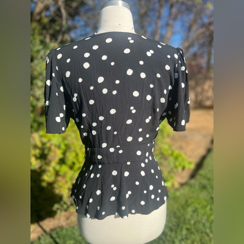 LOFT Black & White Polka Dot Peplum Blouse - Picture 7 of 8
